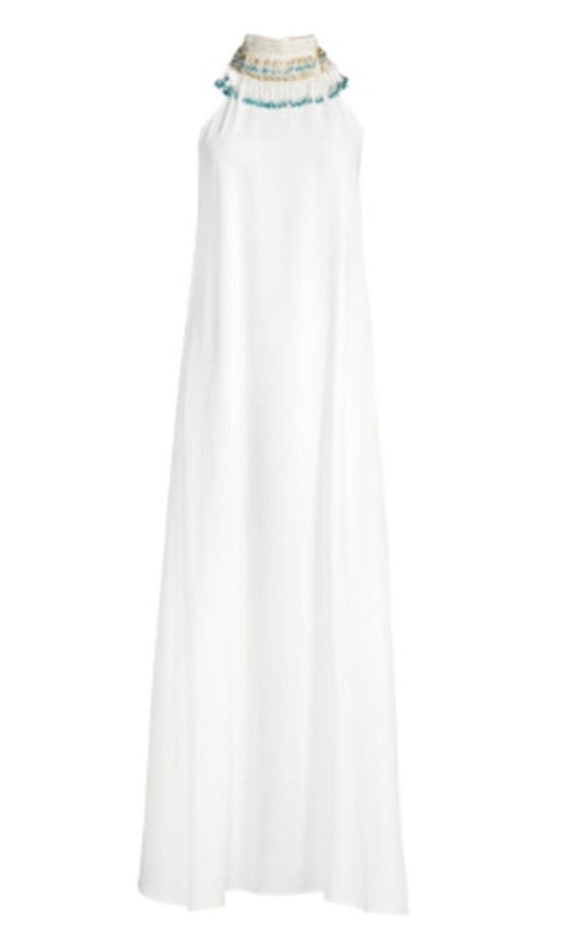 My Beachy Side Beaded Halter Cover-up Maxi Dress Snow White Size Large NWT